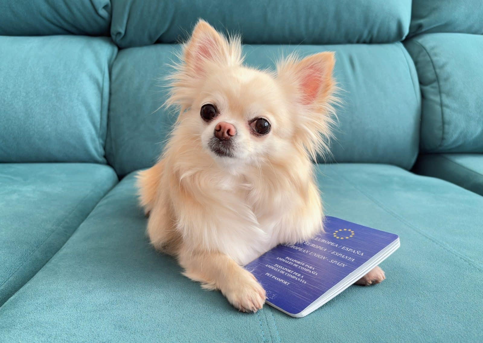 Cute chihuahua dog with pet passport.