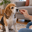 Beagle Sniffs a Hidden Treat