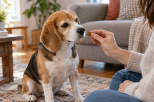 Beagle Sniffs a Hidden Treat