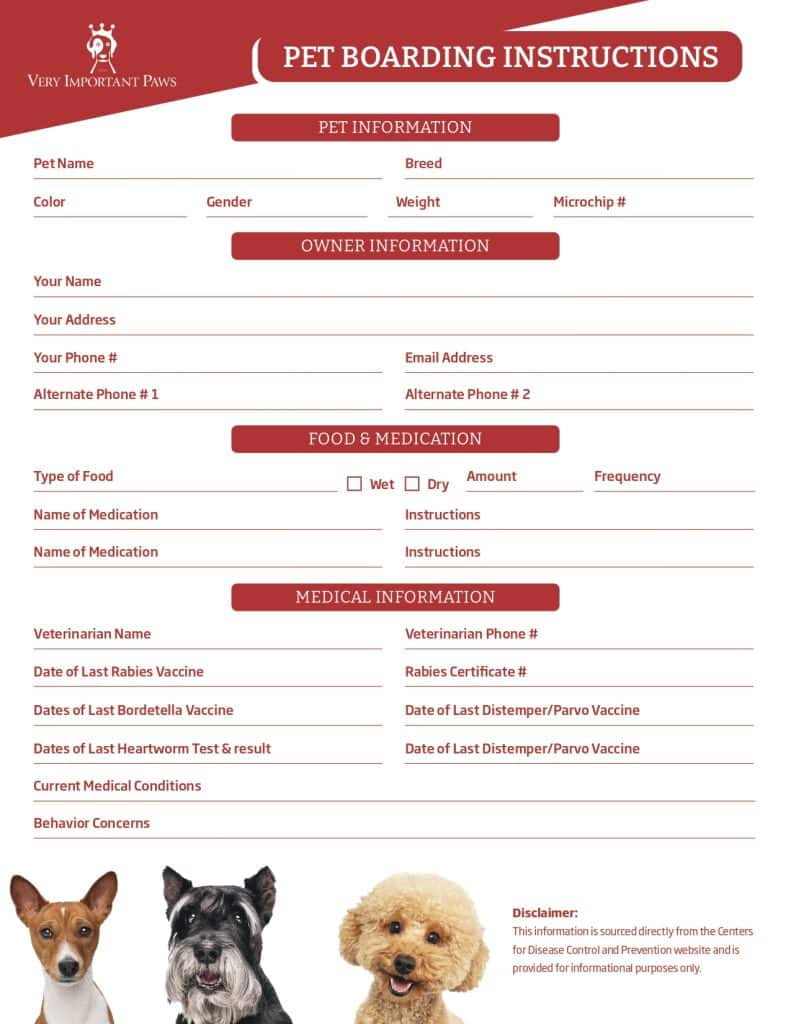 Pet Boarding Instructions