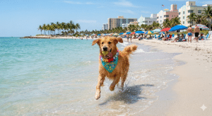 Dog running at the beach